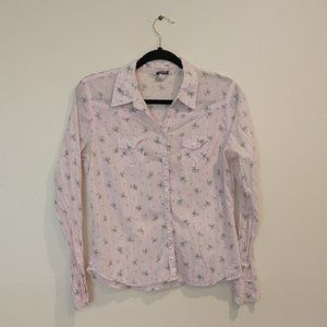 🦋🦋🦋Aeropostale pink stripe blue floral blouse